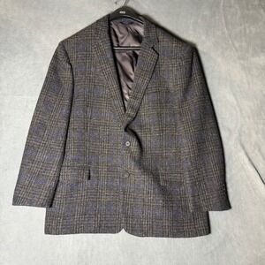 Brooks Brothers Harris Tweed Regent Fit Wool Blazer Brown Blue Windowpane 46R